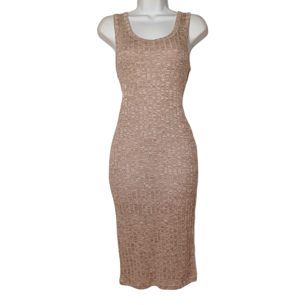 AMERICAN DREAM Light Brown Sleeveless Ribbed Midi Bodycon Dress X-Small